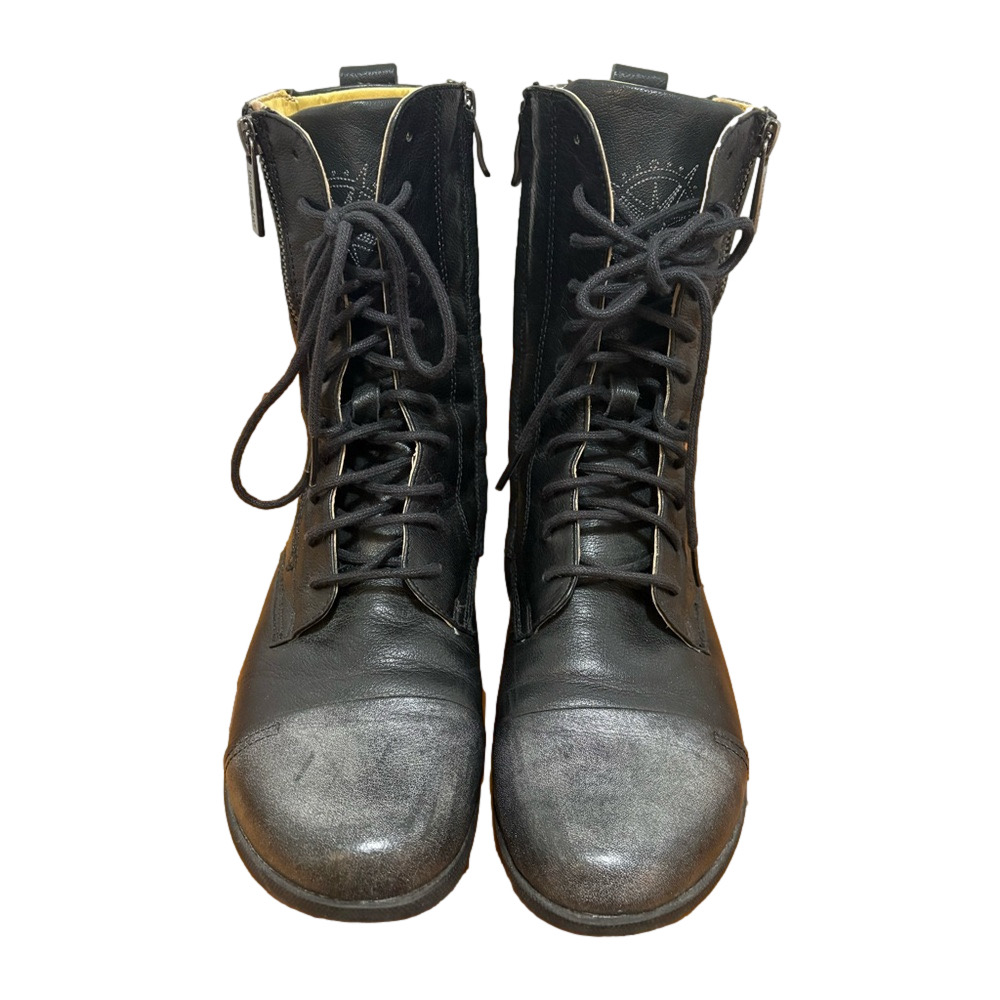 Black Lace-Up Leather Ankle Boots with Side Zip